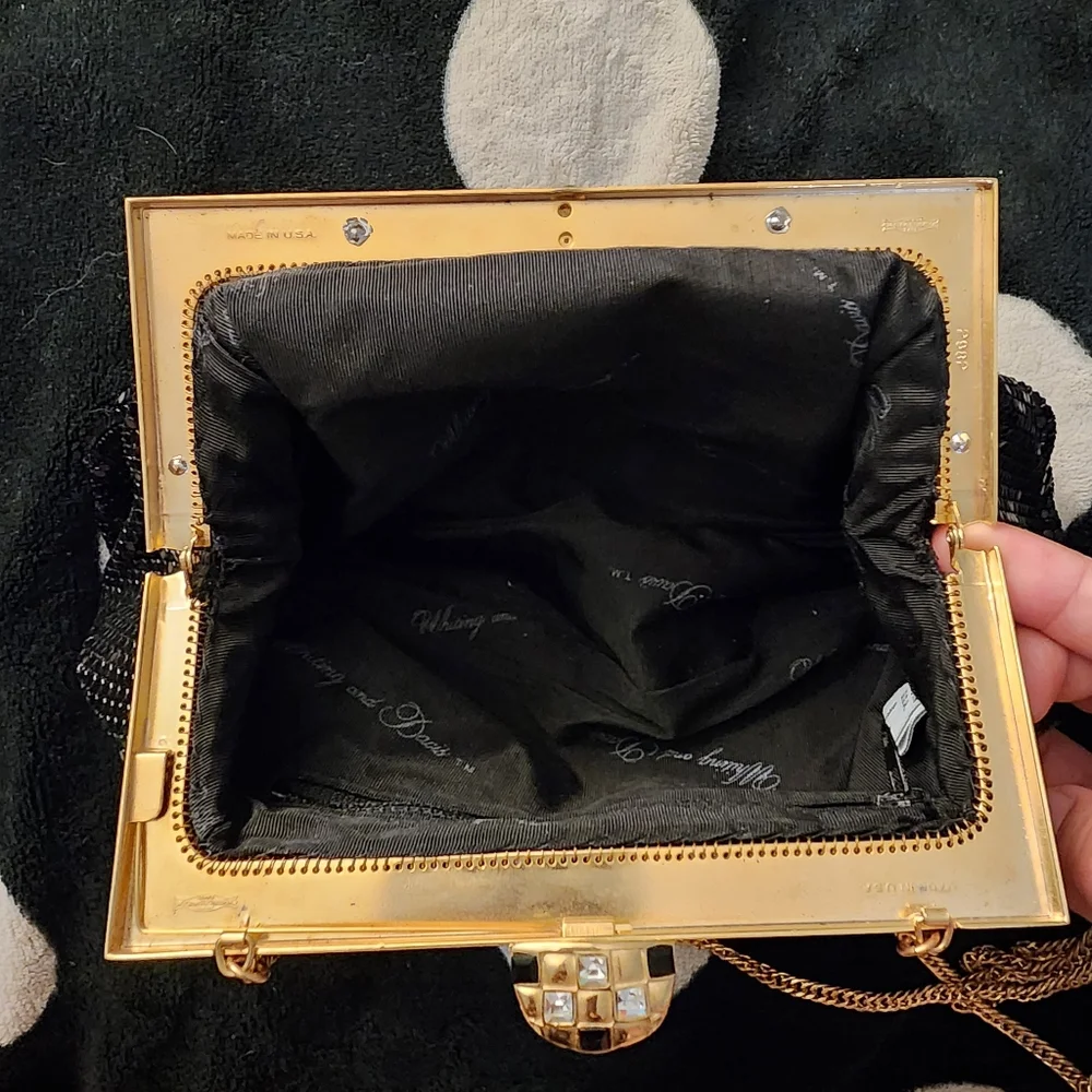 Whiting & Davis vintage black metal mesh evening frame crossbody bag clutch